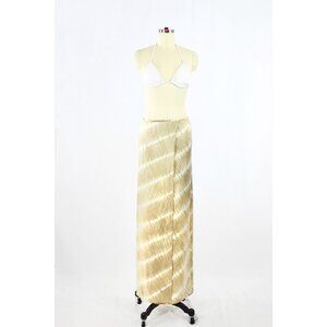 INDAH Tan Beige Tie Dye 100% Silk Satin Wrap Front Maxi Slip Skirt, Size S